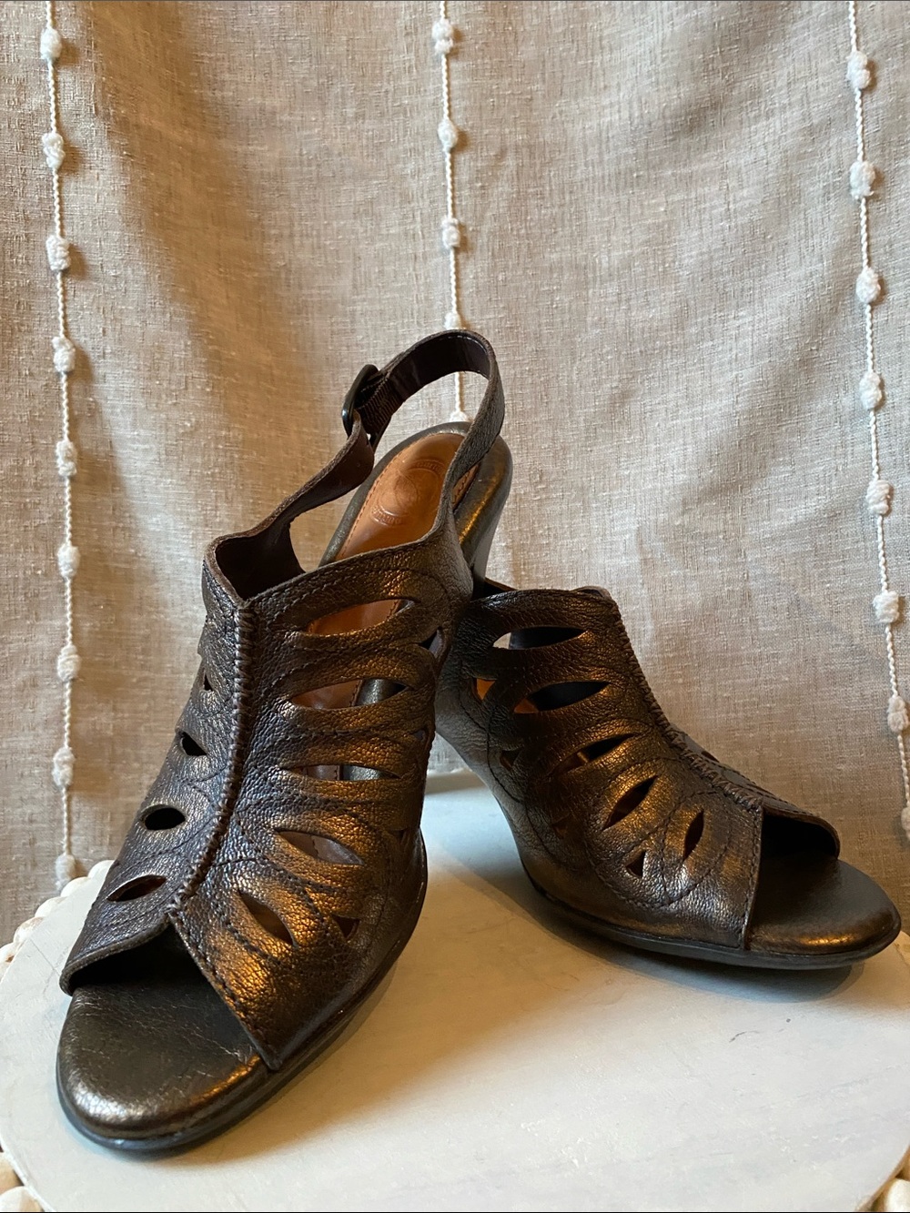 The Natural Bronze Metallic Cutout Leather Slingback Heels